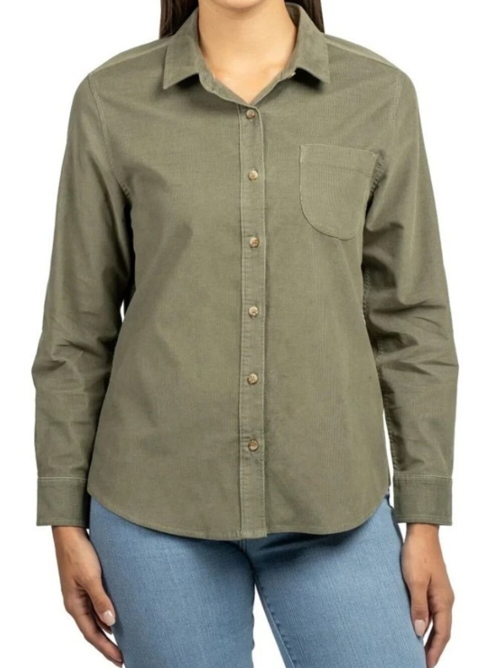 Jachs Girlfriend Women's Green Corduroy Button Up Shirt Size Large